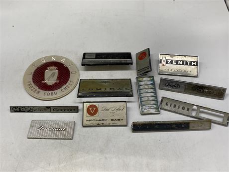 LOT OF VINTAGE BADGES / LOGOS FROM EQUIPMENT
