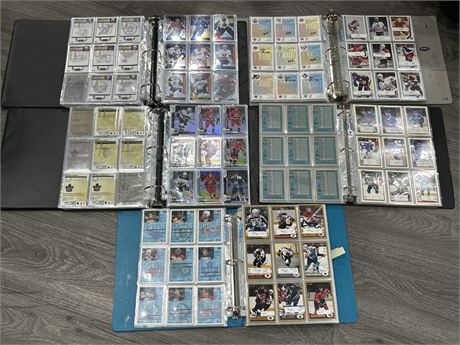 5 BINDERS OF HOCKEY CARDS - MODERN & VINTAGE - INCLUDES MANY ROOKIES AND STARS