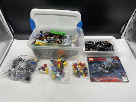 2 BINS OF LEGO INCLUDING BATMAN, MINECRAFT, ETC