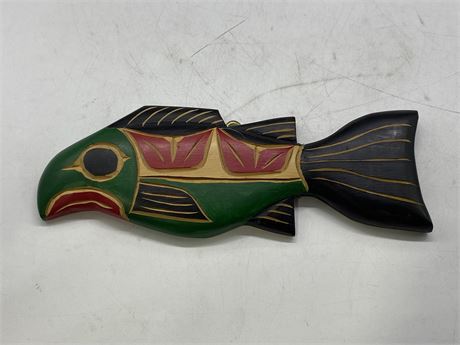 LAWRENCE ANDREW SIGNED WOODEN SALMON (10.5”X4”)