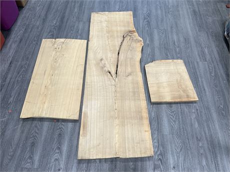 3 PIECES OF ASIAN ELM (ONE WITH LIVE EDGE) - LARGEST PIECE IS 63”x21”