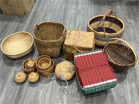QUALITY WOOVEN BASKETS - LARGEST IS 17” WIDE