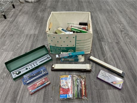 BOX OF VINTAGE DRAWING SUPPLIES