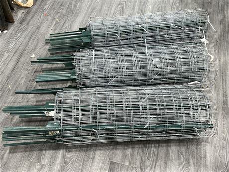 (3) 50 FT ROLLS OF 3FT FENCING W/4FT SUPPORTING STAKES