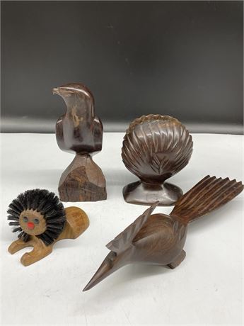 IRONWOOD EAGLE (8”), IRONWOOD DRAMATIC BIRD, IRONWOOD NAPKIN HOLDER, LION BRUSH