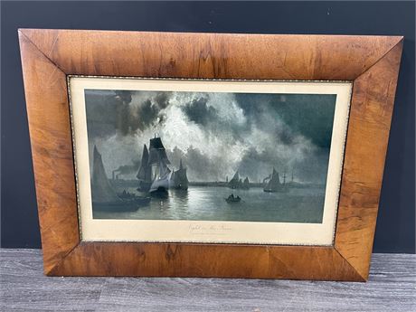 ANTIQUE PRINT NIGHT ON THE RIVER BY F. ARNOLD (19”X26”)