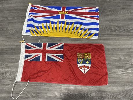 VINTAGE CANADA FLAG + BC FLAG 17”x36”