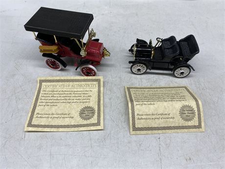 2 VINTAGE DIE CAST CARS FROM MOTORING MUSEUM WITH COA