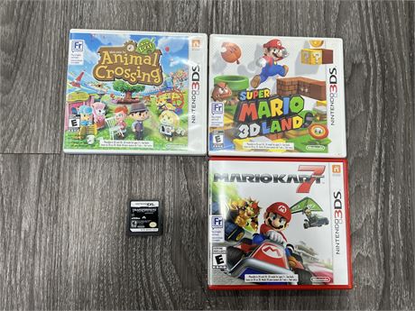 3 NINTENDO 3DS / DS GAMES + MARIO KART 7 EMPTY CASE