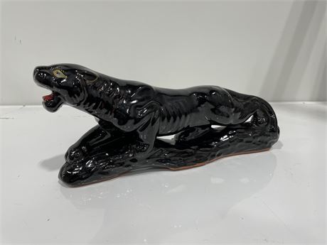 JAPANESE HAND PAINTED BLACK PANTHER POTTERY FIGURE 11”