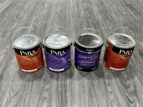 4 CANS OF PARA WHITE PAINT - SEMI GLOSS & SOFT GLOSS