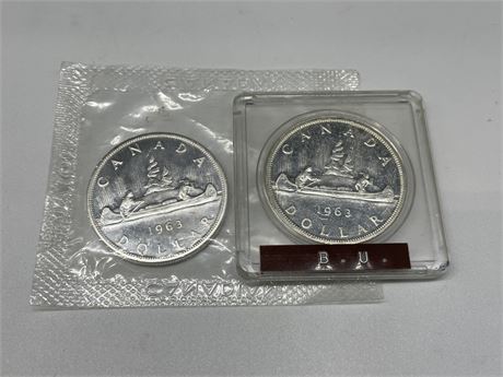 (2) 1963 CANADIAN SILVER DOLLARS (UNCIRCULATED)