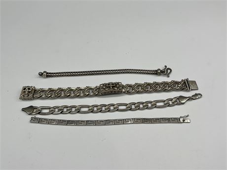 4 MARKED 925 SILVER WRIST CHAINS - LONGEST IS 9.5”