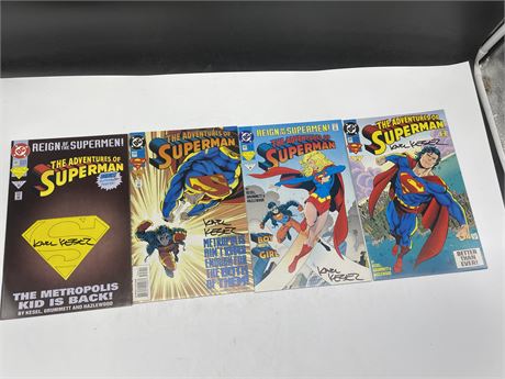 4 KARL KESEL SIGNED SUPERMAN COMICS (NO COA’S)