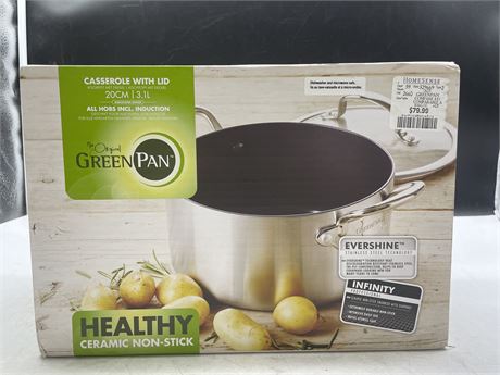 (NEW IN BOX) GREEN PAN CASSEROLE POT WITH LID