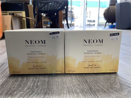 (2 NEW) NEOM HAPPINESS SCENTED CANDLES