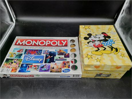 BOX OF MICKEY MOUSE VINTAGE TOYS AND DISNEY MONOPOLY GAME