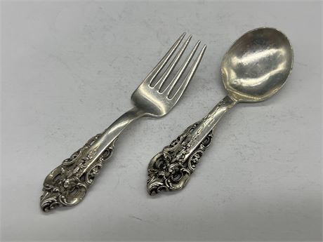 ANTIQUE WALLACE STERLING BABY SPOON & FORK - 45 GRAMS