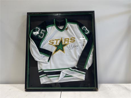 FRAMED SIGNED ANDY MOOG DALLAS STARS JERSEY - 36”x30”