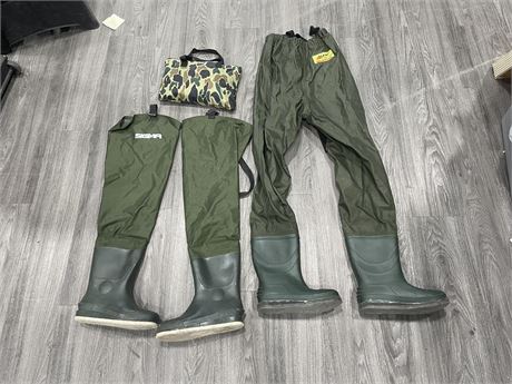 2 SETS OF FISHING WADERS W/ COMPLETE NET