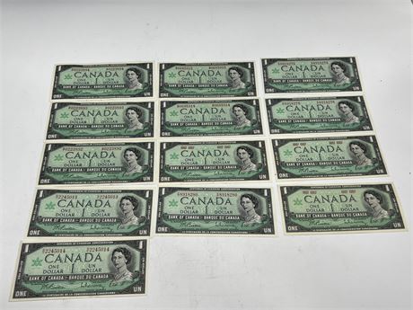 (13) 1967 $1 BILLS - INCLUDES MANY SEQUENCES