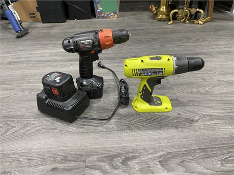 NEW RYOBI CORDLESS DRILL (Tool only) & BLACK & DECKER CORDLESS DRILL W/ CHARGER