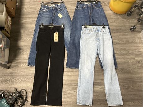 4 (NEW) PAIRS OF SIZE 25 W/TAGS LEVIS DENIM JEANS