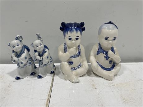 4 CHINESE FIGURES - 2 8” SIGNED + 2 NOT SIGNED