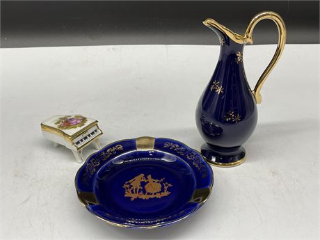 3 LIMOGES SIGNED PIECES (6”, 5”, 2.5”)