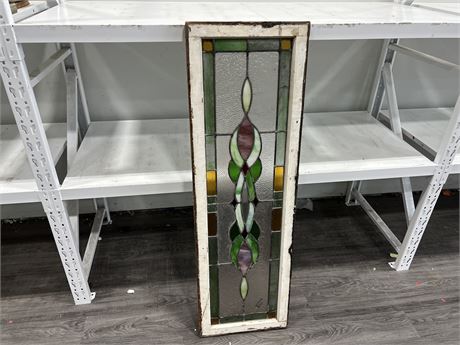 VINTAGE FRAMED STAINED GLASS PIECE (18”x58”)
