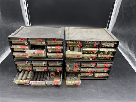 4 BIT/NUT STORAGE CABINETS W/ CONTENTS  (18”x9” ALL TOGETHER)