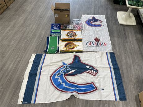 BOX OF MISC VANCOUVER CANUCKS COLLECTABLES