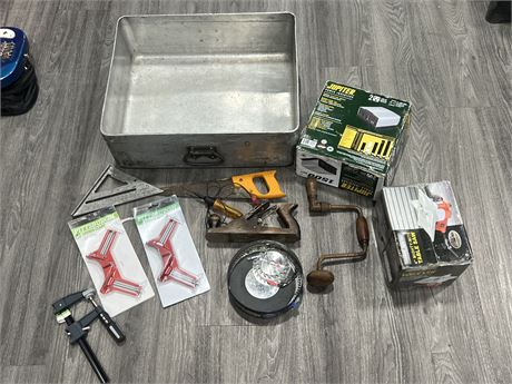 LOT OF TOOLS INCLUDING 4” TABLE SAW W/METAL BIN (US MADE)