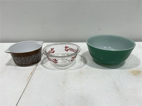 3 SIGNED PYREX BOWLS