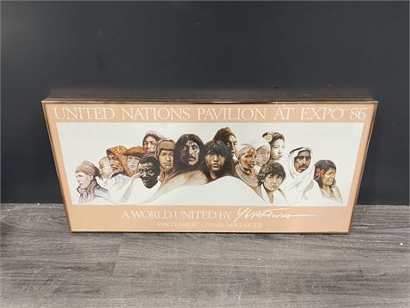 UNITED NATIONS PAVILION - A WORLD UNITED 1986 EXPO PICTURE 12”x26”