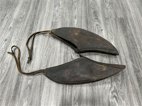 2 EARLY LEATHER HORSE BLINDERS - 24” LONG