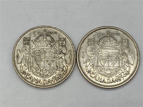 1943 & 1956 SILVER 50 CENT PIECES