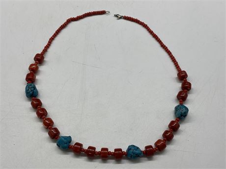 RED & TURQUOISE NECKLACE - NEEDS REPAIR (22”)
