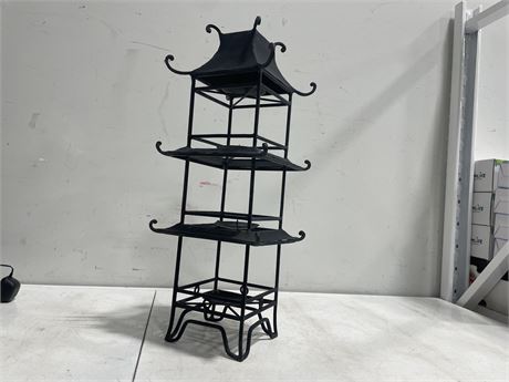 VINTAGE WROUGHT IRON THREE TIER PAGODA CANDLE HOLDER (6”x6”x24”)