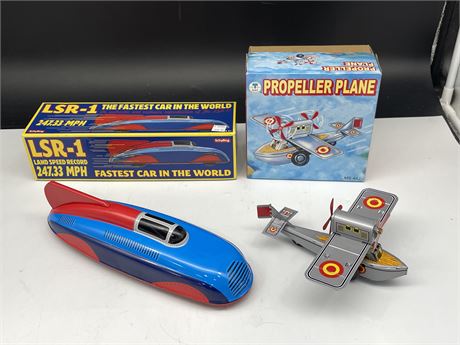 TIN CAR & AIRPLANE W/ BOXES - LIKE NEW - CAR IS 10” LONG