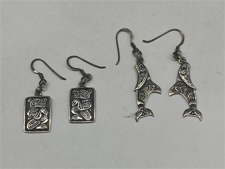 2 PAIRS OF 925 STERLING FIRST NATIONS EARRINGS SIGNED SHORTY