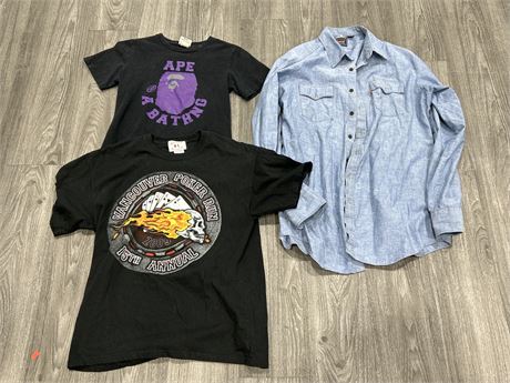 CLOTHING LOT - SIZES IN PICS - INCLUDES BAPE SHIRT