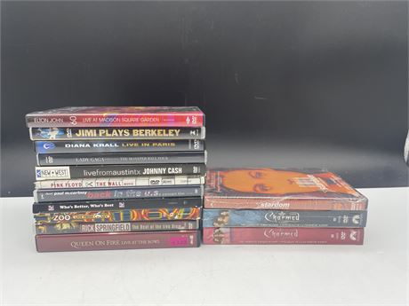 11 MISC ROCK DVDS + 3 SEALED DVDS (2 ARE BOX SETS)