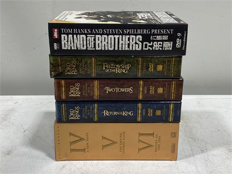 LOT OF 3 LORD OF THE RINGS DVD BOX SETS, STAR WARS TRILOGY + BAND OF BROTHERS
