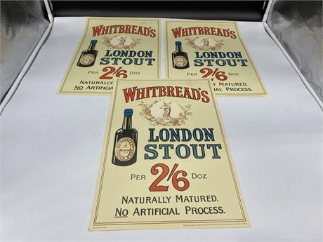 3 WHITBREADS BEER REPRINT POSTERS (11”x17”)