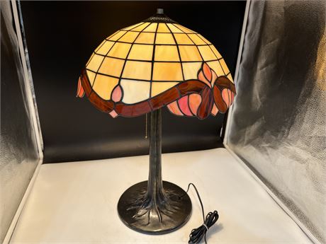 STAINED GLASS LAMP W/TREE STYLE BASE (24” tall)