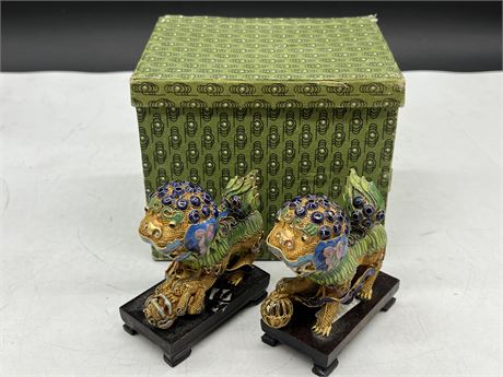 2 CLOISONNÉ LIONS ON STANDS (4” tall)
