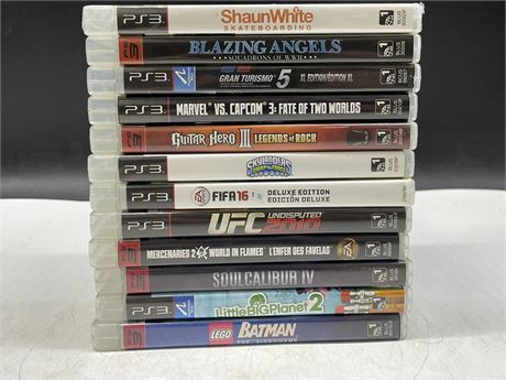 12 PS3 GAMES INCL: SEALED SHAUN WHITE SKATEBOARDING (MOST GOOD CONDITION)