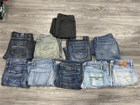 WASTE SIZES 34-36 MOSTLY - LOT OF DIESEL JEANS & 1 PAIR OF DRESS PANTS