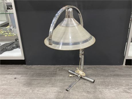 UNUSUAL MCM CHROME LAMP W/ORIGINAL SHADE (30” tall)